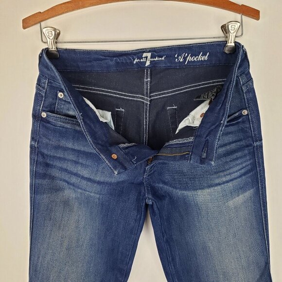 7 For All Mankind A Pocket Jeans Low Rise Flare Blue Denim Womens Size 27 - Picture 7 of 11